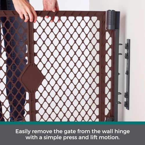 MyPet Extra Wide Dog Gate with Small Pet Door. 38.5” to 103.5" Wide. Cat Gate for Doorway. Made in USA. 26" Tall, Brown - Image 6