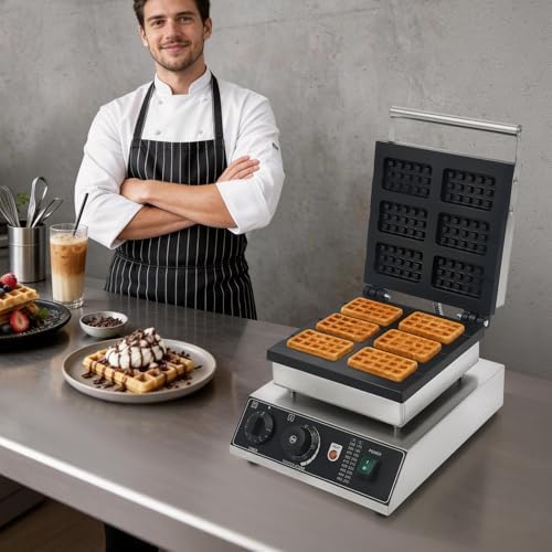 6-Slice Commercial Waffle Maker, 1500W Electric Waffle Machine, Stainless Steel Waffle Iron Baker with Non-Stick Coating, 122-572℉ Temperature Adjustable - Image 4