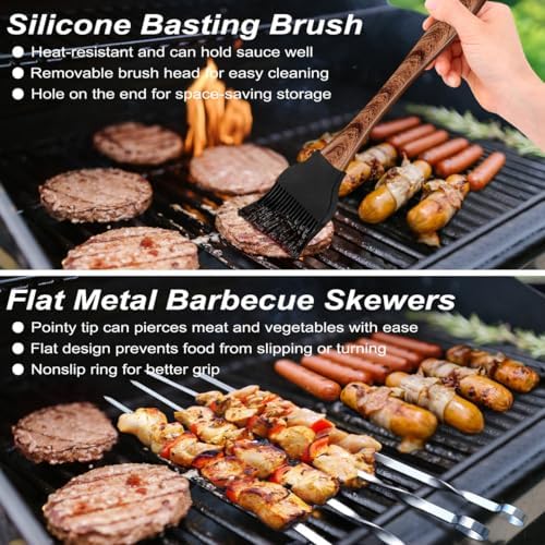 POLIGO 22PCS Heavy Duty BBQ Grill Accessories Set, Non-Slip Grill Tools for Outdoor Grill Set Stainless Steel Grill Utensils Set, Deluxe Grilling Tools Set in Aluminum Case Ideal Gifts for Men Brown - Image 6