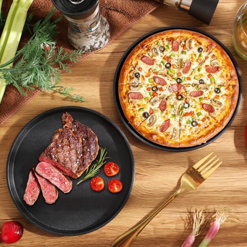 Maxdot 2 Pcs 9.8 Inch Cast Iron Grill Pan Round Pizza Pan Skillet for BBQ - Image 3