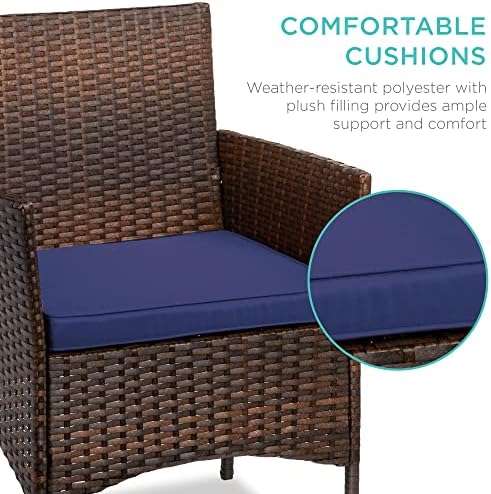 Best Choice Products 3-Piece Outdoor Wicker Conversation Bistro Set, Space Saving Patio Furniture for Garden w/Side Table - Brown/Navy - Image 4