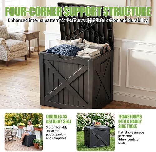 ROJIK 33 Gallon Deck Boxes Outdoor Waterproof, Weatherproof Lockable Storage Box with Lid and Side Handles, Resin Outdoor Storage Bench for Patio Furniture Cushions, Garden Tools (Black, 33 Gallon) - Image 6