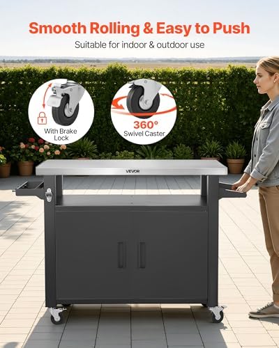 VEVOR Outdoor Grill Cart with Storage Cabinet, 53.1 Inch Grill Table, Waterproof Kitchen Island with Stainless Steel Top, Shelf, and Wheels, Movable Food Prep Station for Patio Bar Backyard BBQ - Image 6