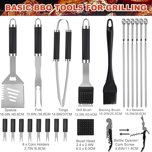 Grilljoy BBQ Accessories Grill Tools Set - 22PCS Stainless Steel Barbecue Grill Accessories for Outdoor Grill with Black Aluminum Case - Christmas Grilling Gifts for Men & Dad -Grill Tools Kit - Image 2
