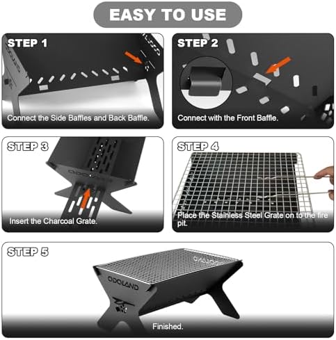 Odoland Camping Campfire Grill, Portable Folding Charcoal Grills for BBQ - Image 4