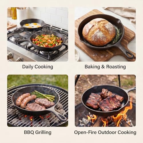 Jeffbaubl 3 Pcs Cast Iron Skillet, Frying Pan Set, 6, 8, 10 Inch - Image 7