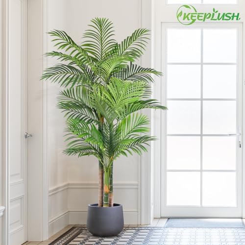 6ft Tall Triple Golden Cane Palm Artificial Tree 72inch Large Tropical Palm Tree UV Resistant Fake Plant in Pot for Indoor Outdoor Big House Living Room Outside Patio Office Home Decor 2Pack - Image 5