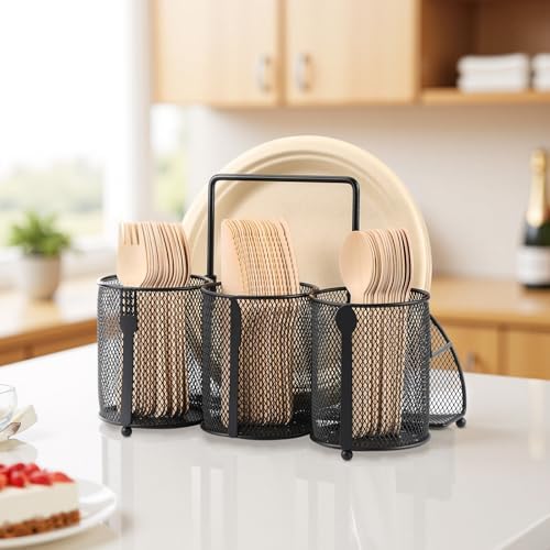 Utensil Caddy Silverware Holder for Party, Metal Mesh Cutlery Storage Organizer for Forks Spoons Napkins Plates, Perfect for Kitchen, Buffet, Picnic, Camping & Outdoor BBQ - Image 3