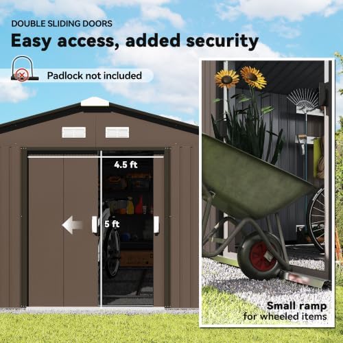 Outsunny 11' x 13' Outdoor Storage Shed, Garden Tool Metal Shed, Brown - Image 4