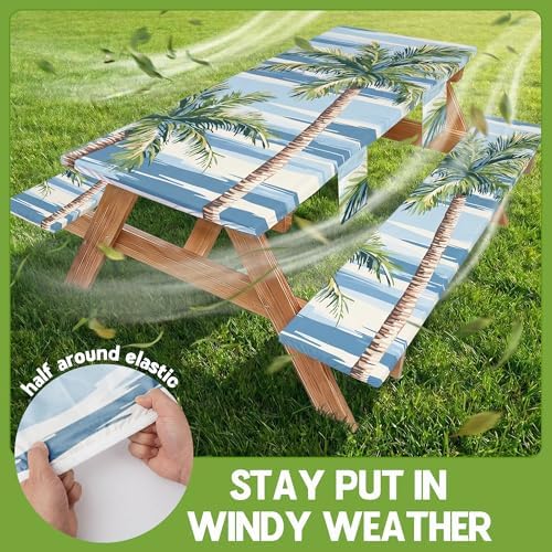 Picnic Table Cover with Bench Covers Waterproof Elastic Rectangle Reusable Folding Tablecloth Manteles Mantelería Camping Essentials Rv Car Travel Supplies Table Cloth Outdoor Road Trip Camper Gifts - Image 3