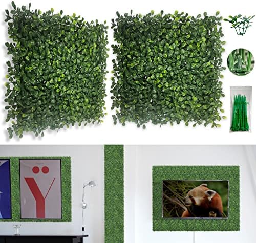 Bybeton Artificial Grass Wall Panel,10"x 10"(12Pcs) Boxwood Faux Green Wall Panels for Interior Wall, Backdrop Wall,Garden Wall and Indoor Outdoor Plant Wall Decor by BYBETON
