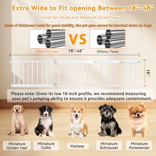 YZHDUXIU 18" Height Short Dog Gate with Small Cat Door, Adjustable 18"-48" Extra Wide Pet Gate with 4 Extension Kits Pressure Mounted for Doorways and Stairs, White - Image 2