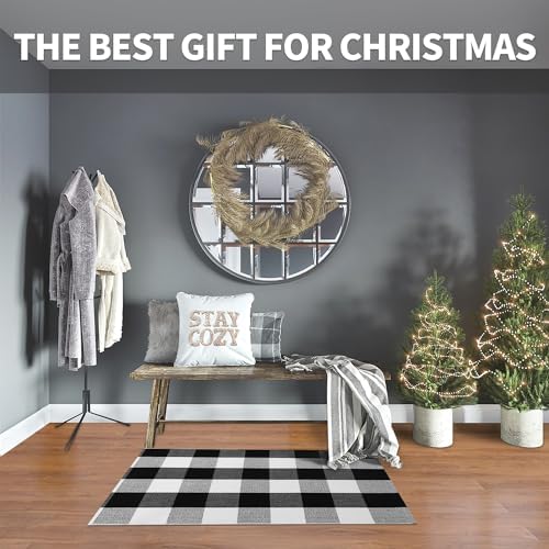 IOHOUZE 2x3 Buffalo Plaid Rug, Washable Outdoor Door Mat, Black White - Image 2