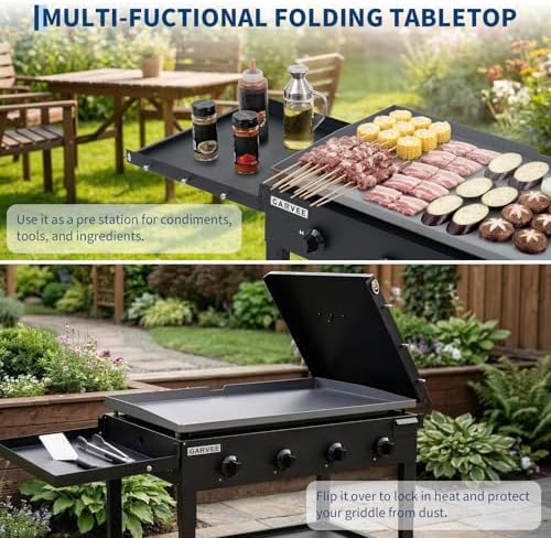 Heavy-Duty 4-Disposable Propane Gas Griddle Grill – 36" Outdoor Flat Top Teppanyaki BBQ with Cast Iron Plate, 60,000 BTU, Collapsible Shelves & Wheels – Patio, Camping, Commercial - Image 4
