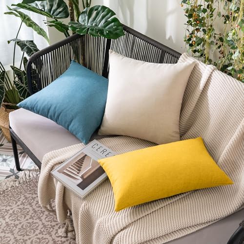 MIULEE Pack of 2 Decorative Outdoor Solid Waterproof Throw Pillow Covers polyester Garden Farmhouse Cushion Cases for Summer Patio Tent Balcony Couch Sofa 20x12 Inch Mustard Yellow - Image 5