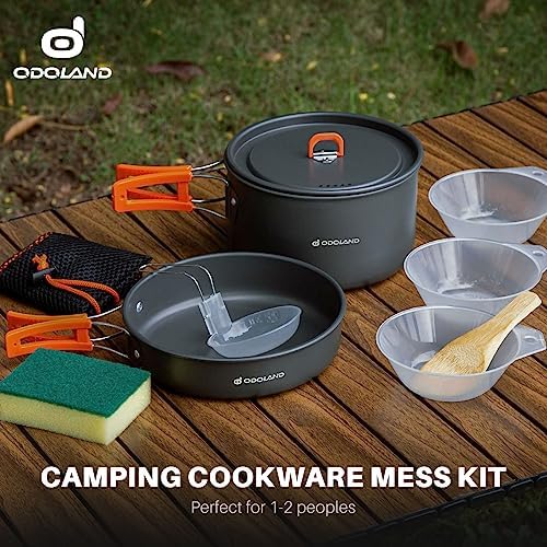 Odoland 9pcs Camping Cookware Non-Stick Lightweight Pots and Pans Set with Plastic Bowls Soup Spoon for Backpacking, Outdoor Cooking and Picnic - Image 6