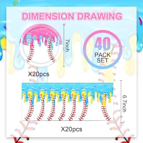 40pcs Ice Cream Drip Baseball Party Supplies Ice Cream Ball Plates and Napkins for Team Sport Birthday Supplies,Suitable for 20 Guests - Image 2
