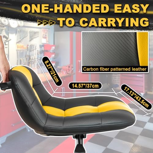 Rolling Stool with Wheels, Adjustable Height Pneumatic Garage Work Mechanic Stool Seat with Backrest, 400 LBS Capacity 360° Swivel Mechanic Crepper Chair with Tool Tray Storage, Yellow - Image 4