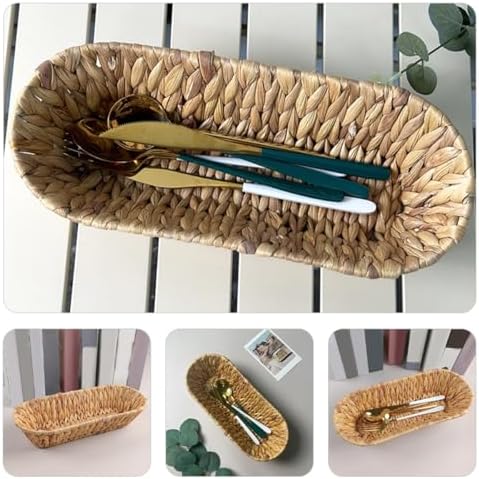 Woven Snack Storage Basket with Iron and Hyacinth Grass Organizer - Image 3