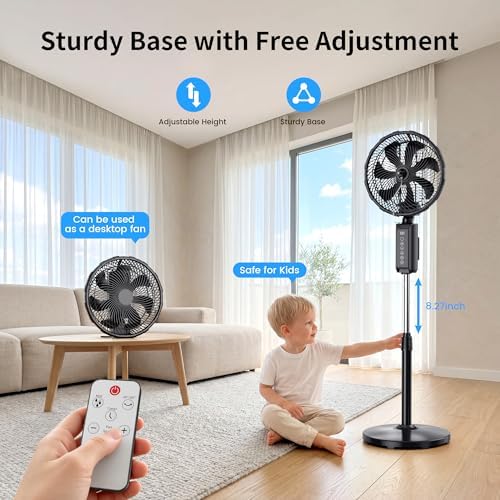 ATEngeus Outdoor Misting Fan 20000mAh Up to 21H Running Time, 12-Inch outdoor Oscillating Fan for Patios, 2 In 1 Pedestal & Tabletop Cooling Fan with Mister, Corded & Cordless, 7 Speeds, Remote, Timer - Image 6