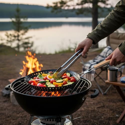 Stainless Steel Grill Skillet with Removable Handle, Perfect for BBQ, Seafood, and Vegetables – Outdoor Camping & Backpacking Accessory - Image 2