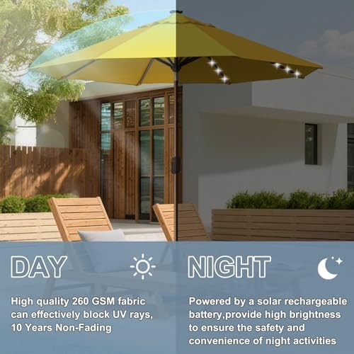 EliteShade USA 10-Year-Non-Fading 10ft Market Patio Umbrella, Commercial Grade Table Sun Umbrella with 80 Solar LED Lights, Crank Open, Windproof & UPF 50+ UV Protection for Garden, Deck, Pool, Backyard, Sunflower Yellow - Image 4