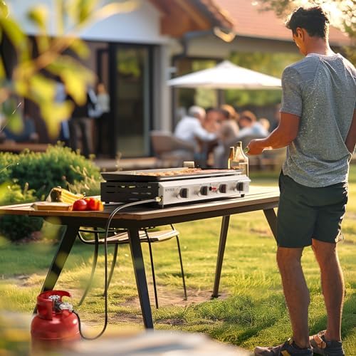 Bonnlo 4 Burner Portable Propane Griddle, 40,000BTU Gas Grill with Enameled Tray, Rolling Flat Top Gas Grill with Electronic Ignition & Regulator for Outdoor Camping Cooking BBQ - Image 7