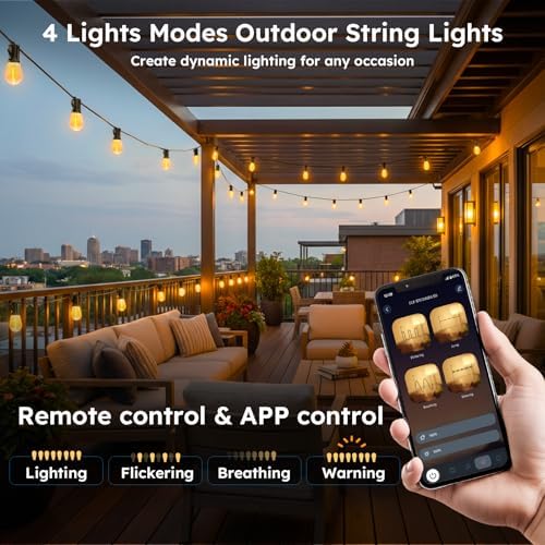 GvvooHome 50FT Outdoor String Light with S11 Plastic Bulbs, Low-Voltage LED Patio Lights with App & Remote, Music Sync, 4 Lighting Modes, Dimmable & Waterproof for Backyard, Porch, Garden, Deck, Party - Image 2