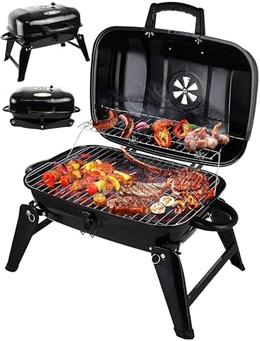 Grill Trade Portable Charcoal Grill - Mini BBQ Grill - Small Table Top Charcoal Grill for Camping, Outdoor Cooking - Foldable Camping Grill for Picnics, Tailgating and Backyard Grilling by GrillTrade