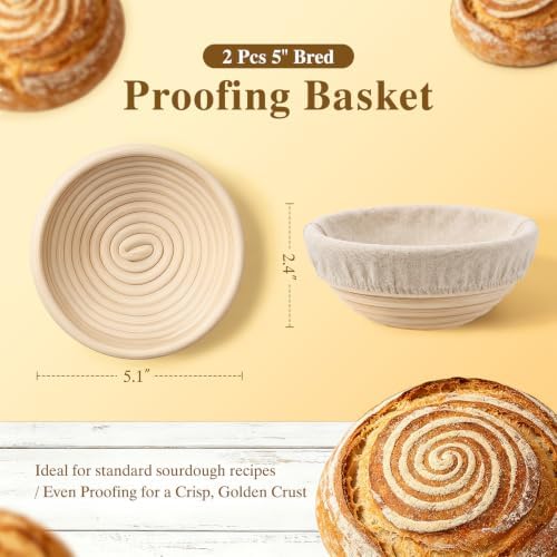 Dutch Oven for Sourdough Bread Baking - Enameled Cast Iron Dutch Oven Pot with Lid and 5" Banneton Bread Proofing Basket & Cotton Potholders, Dual Round Bread Loaf Pan for Homemade Bread, Meatloaf, Cake– (Cream White) - Image 3