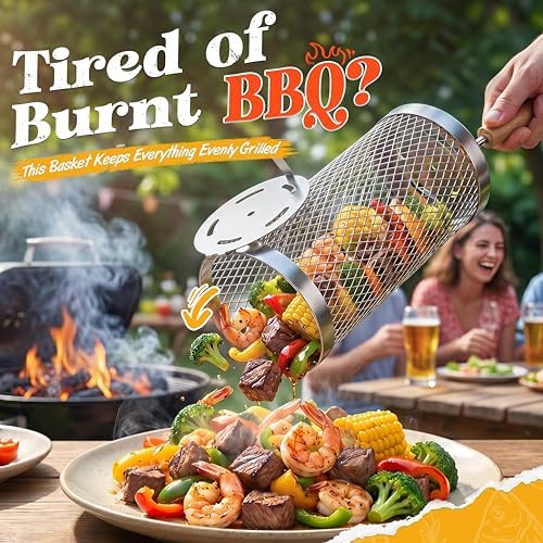 Rolling Grill Basket, Grilling Accessories,BBQ Tools Gifts for Men - Image 3