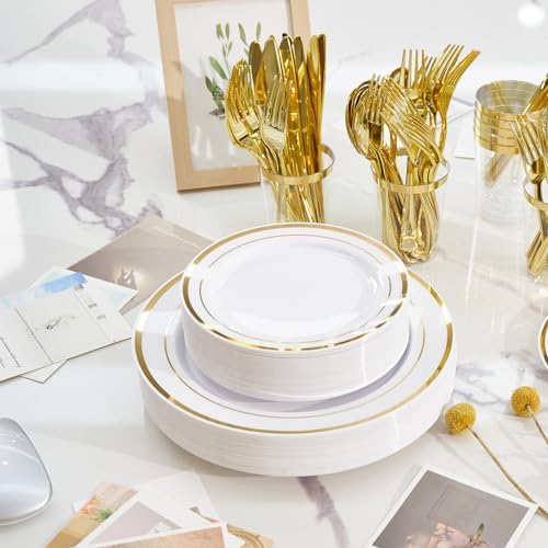 Fijinhom 350Pcs Gold Disposable Plates, Plastic Dinnerware Set for 50Guests - Image 5