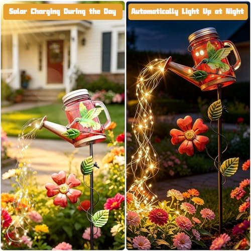 SRNPMIU Solar Watering Can Light, Hummingbird Outdoor Decor Lights - Image 2