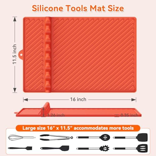 Silicone Griddle Mat for Blackstone - Magnetic Silicone Grill Tools Mat for Blackstone Accessories, Side Shelf Spatula Utensil Mats with Drip Pad for Outdoor BBQ Grill Kitchen Countertop (2-Pack) - Image 4