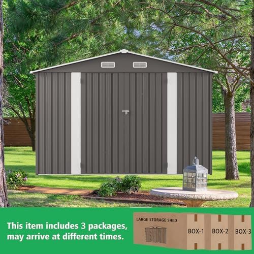 Metal Storage Shed 12x4FT Lean-to Outdoor Tool Shed with Double Doors, Galvanized Steel Frame Garden Storage Organizer, Hardtop Gazebo Combo for Patio Backyard Workshop Lawn Equipment Storage - Image 7