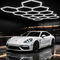 14-Hexagon LED Garage Lights with Outer Rectangle, 600W 60800LM Honeycomb Ceiling Light, 6500K Ultra Bright Workshop & Auto Detailing Light System (57 Tubes Included) by Tiyahomey