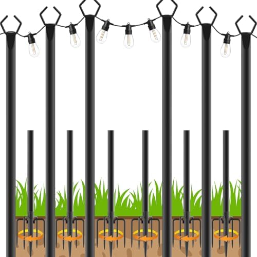 LETIANPAI 10Ft String Light Poles 6 Pack,Light Poles for Outside Lights,Outdoor with Fence Brackets Hanging Lights,Metal Stand Deck Patio Backyard by LETIANPAI