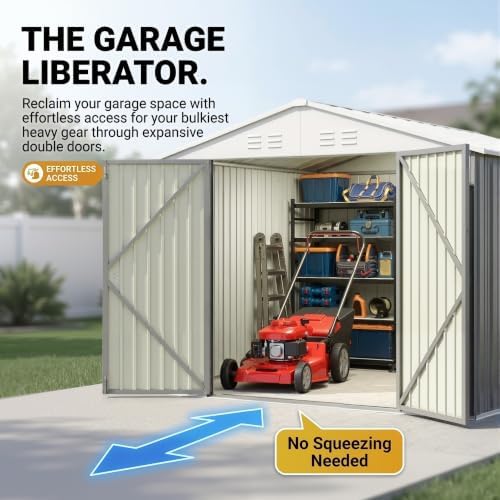 Devoko 8x10 FT Outdoor Storage Shed, Metal Tool Shed with Lockable Door&Slooping Roof, Outside Storage for Garden Backyard Patio(Gray) - Image 3
