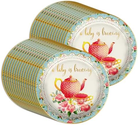 Birthday Galore A Baby Is Brewing Baby Shower - 32 Piece Disposable Party Supplies - Tea Party Shower Decorations - Round Party Plates - Large 9" Paper Plates In Bulk - Image 5