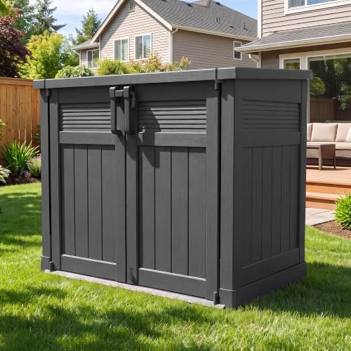 Large Outdoor Storage Cabinet 51 Cu Ft with Pneumatic Hydraulic Lid, Horizontal Outdoor Storage Shed-Easy to Assemble, Waterproof Outdoor Storage Box for Backyards by Unknown