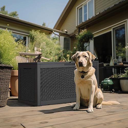 120 Gallon Outdoor Deck Box, Lockable Waterproof Outdoor Storage Boxes For Garden Tools,Indoor Cushions,Accessories Outside Storage Resin Weatherproof Container(Black) - Image 6