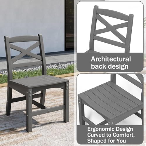 All Weather Patio Dining Table Set for 8, HDPE Heavy Duty Outdoor Rectangular Table & 8 Chairs, 9PCS Outdoor Furniture Set for Patio Garden Lawn, White and Grey - Image 4