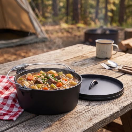 8 Piece cast iron dutch oven camping set. 4.5 Qt cast iron pot with lid and Lifter Handle；2.1qt pot handle with lid；10In Pans ；Camping Tripod with；Grill Cookware Skillet Sets，Car carry-on storage box - Image 3