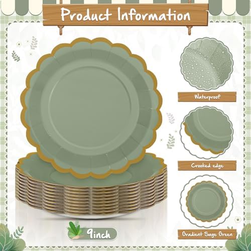 Paper Plates 9 Inch, Sage Green, 48 - Image 3
