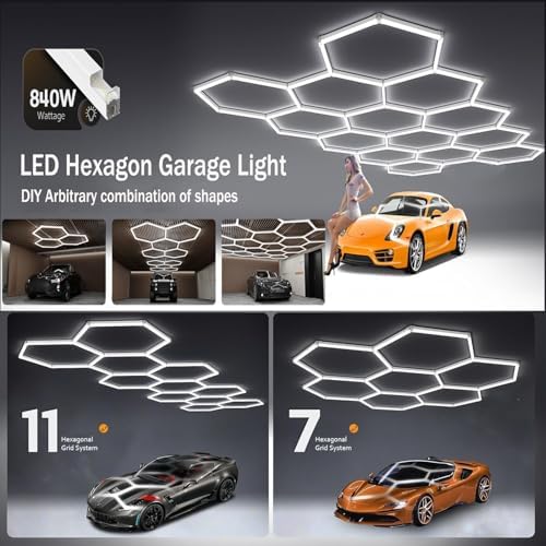 35Lights LED Hexagon Garage Lights,8-Hex Honeycomb Lights 38800Lumens Hexagon DIY Super Bright Car Detailing Ceiling 388W LED Shop Light for Warehouse Workshop Gym Basement - Image 3