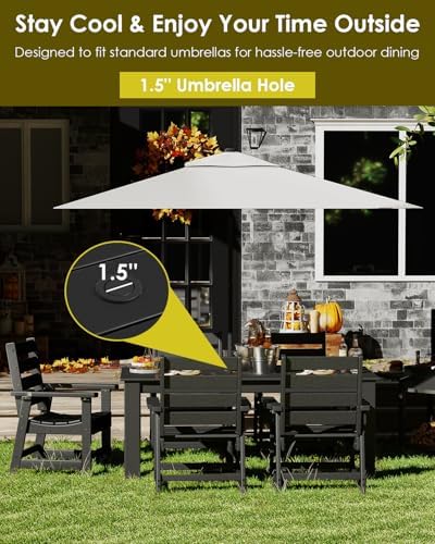 GREENVINES 5-piece Outdoor Dining Set, HDPE Table & 4 Chairs, Black - Image 5