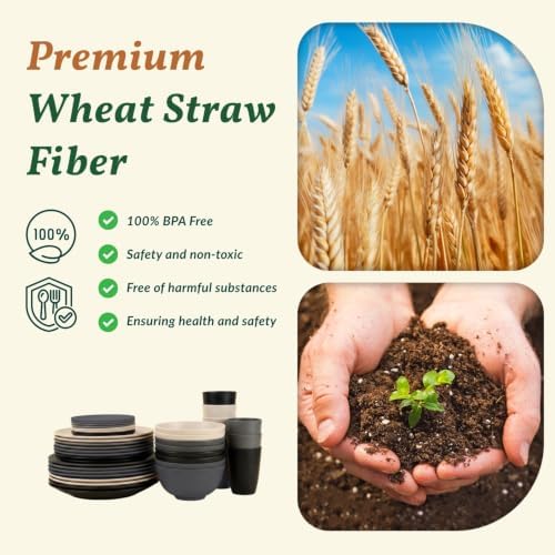 Homienly 40 PCS Wheat Straw Dinnerware Sets Dishes Set for 8 Unbreakable Plates and Bowls Sets for Kitchen Dishwasher and Microwave Safe Plate Set Camping, Apartment, Kids-Grey Stone - Image 3