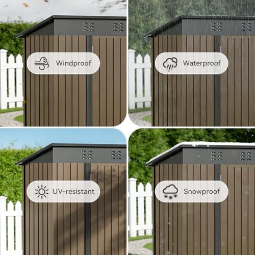 COMHOMA Shed Outdoor Storage Shed Metal,Lockable Doors Tool Sheds with Sloping Roof,Steel Garden Shed with Air Vent for Backyard,Patio,Lawn,Poolside(Brown,5'*3') - Image 5