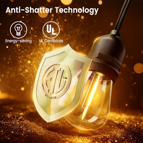 72ft Outdoor String Lights with Remote & Dimmer,36+2 Commercial Grade IP65 Waterproof Bulbs, 2700K Warm White,3 Lighting Modes & Timer,Includes 40 Cable Ties for Patio,Garden, Party - Image 6