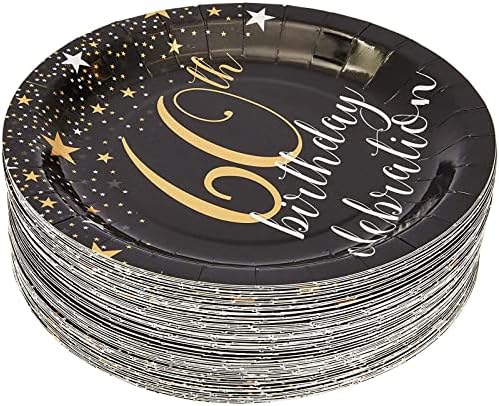 BLUE PANDA 60th Birthday Party Paper Plates - Chic Black & Gold Design for 60th Birthday Party Decoration - Durable & Disposable Plate Pack for Easy Cleanup - 9 in, Pack of 80 - Image 5